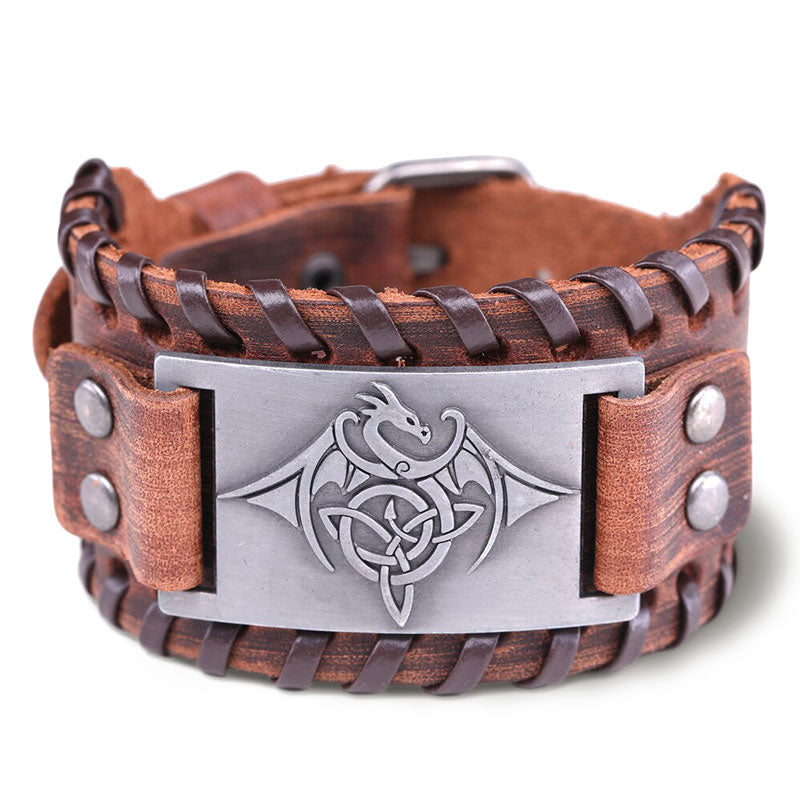 Oberon Design Celtic Braided Leather Bracelet, 2 Colors, 3 Sizes Small / Tan