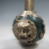 Hand Carved Jade Smoking Pipe Inlaid with Silver Dragon