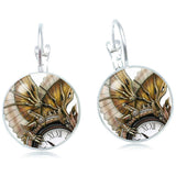 Steampunk Dragon on Clock Earrings (silver)