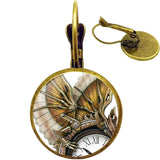 Steampunk Dragon on Clock Earrings (bronze)
