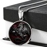 Black Dragon Lover Cabochon Pendant (Stainless Steel)