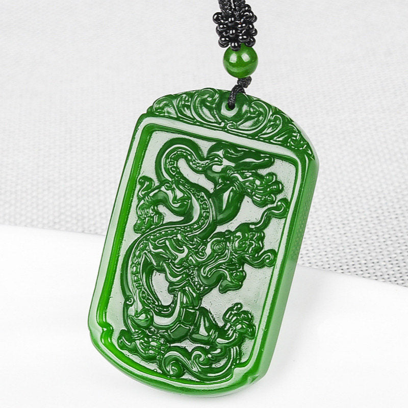 Chinese Dragon Pendant Jade Pendant 24K Yellow Gold Plated Jade