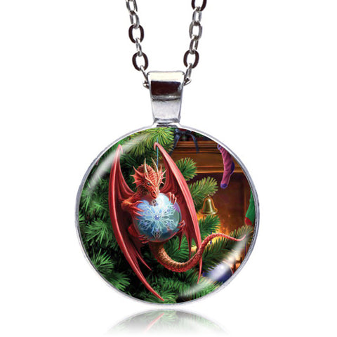 Christmas Dragon Necklace (Silver)