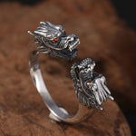 Sterling Silver Double Dragon Head Ring
