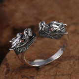 Sterling Silver Double Dragon Head Ring