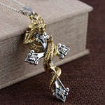 Dragon And Cross Necklace (Sterling Silver)