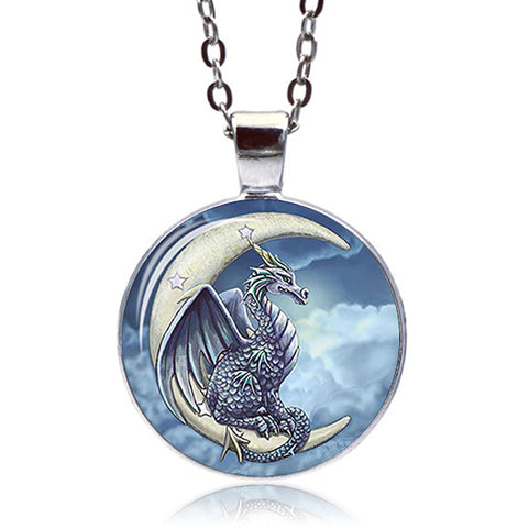 Dragon And Moon Necklace (Silver finish)