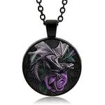 Dragon And Rose Cabochon Necklace (Black finish)