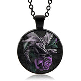 Dragon And Rose Cabochon Necklace (Black finish)