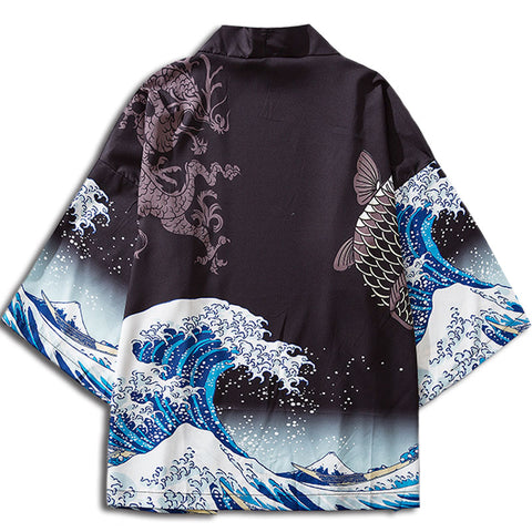 Koï Fish and Dragon Kimono (black)
