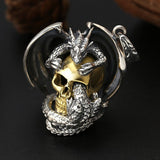 Dragon On Skull Pendant (Sterling Silver)