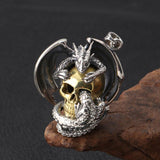 Dragon On Skull Pendant (Sterling Silver)