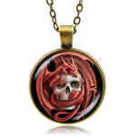 Dragon Wrapped Around A Skull Necklace (Bronze)
