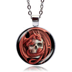 Dragon Wrapped Around A Skull Necklace (Silver)