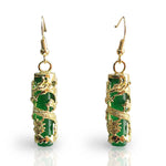 Green Jade Dragon Earrings (Silver)