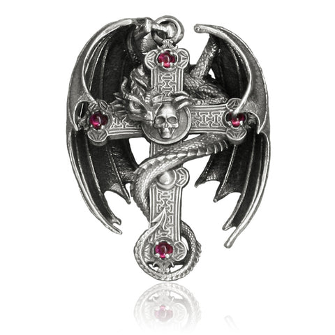 Men's Dragon Cross Necklace (Red crystals)