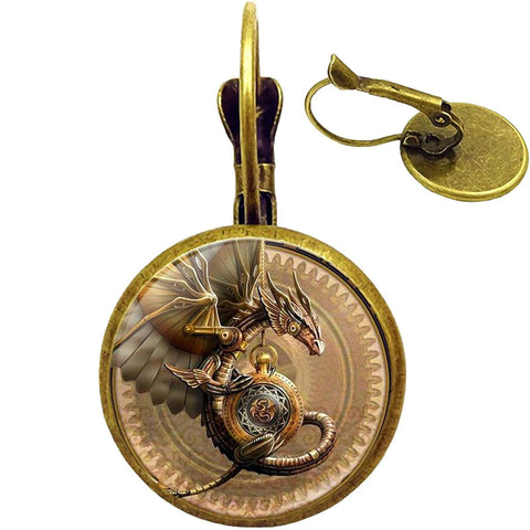 Steampunk Watch Dragon Earrings (bronze)