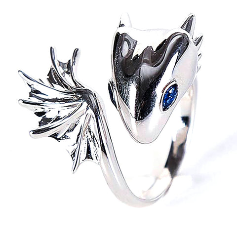 Sterling Silver Dragon Engagement Ring (blue eyes)
